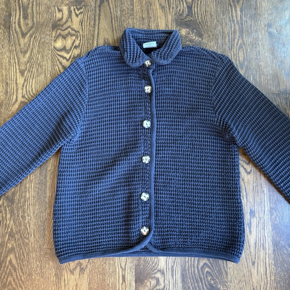 VTG 90s Republic Blues Waffle Knit Cotton Cardigan Blue Sweater Women's M Canada - Picture 3 of 8